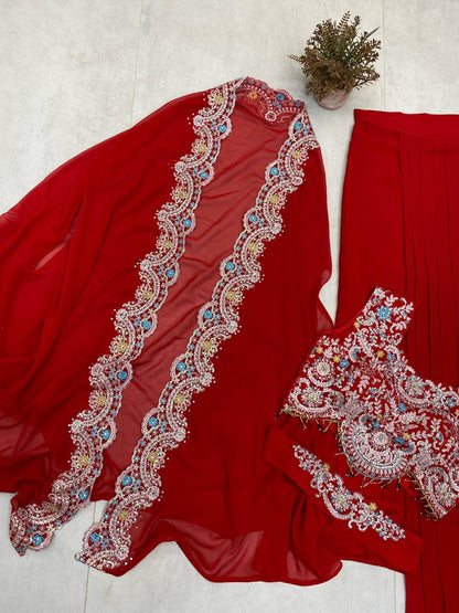 PREMIUM INDO-WESTERN THREE-PIECE DHOTI SET WITH BLOUSE, KOTI & BELT – SEQUINS EMBROIDERED GEORGETTE