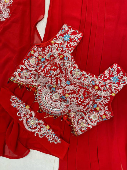 PREMIUM INDO-WESTERN THREE-PIECE DHOTI SET WITH BLOUSE, KOTI & BELT – SEQUINS EMBROIDERED GEORGETTE