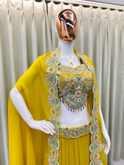 PREMIUM INDO-WESTERN THREE-PIECE DHOTI SET WITH BLOUSE, KOTI & BELT – SEQUINS EMBROIDERED GEORGETTE