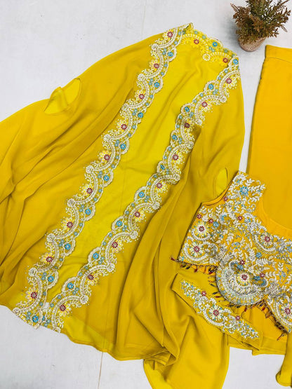 PREMIUM INDO-WESTERN THREE-PIECE DHOTI SET WITH BLOUSE, KOTI & BELT – SEQUINS EMBROIDERED GEORGETTE
