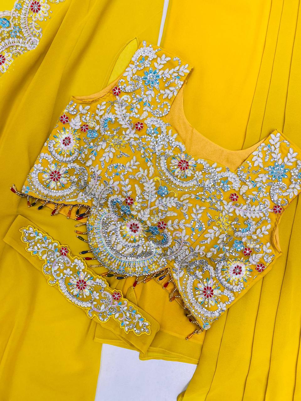 PREMIUM INDO-WESTERN THREE-PIECE DHOTI SET WITH BLOUSE, KOTI & BELT – SEQUINS EMBROIDERED GEORGETTE