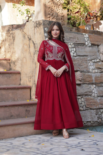 ELEGANT FAUX BLOOMING EMBROIDERED GOWN WITH SEQUINS & BEADS WORK DUPATTA FOR WOMEN