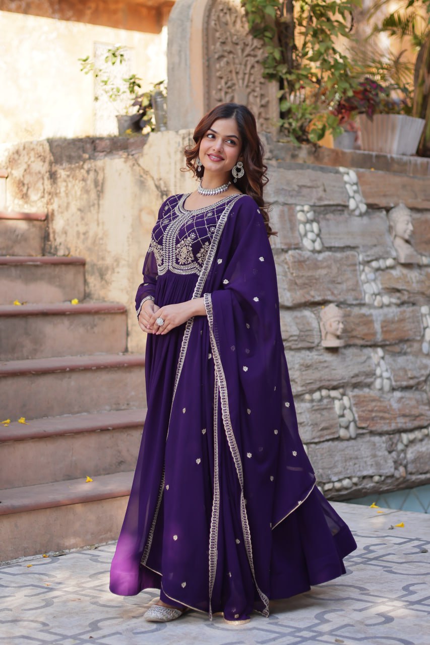 ELEGANT FAUX BLOOMING EMBROIDERED GOWN WITH SEQUINS & BEADS WORK DUPATTA FOR WOMEN