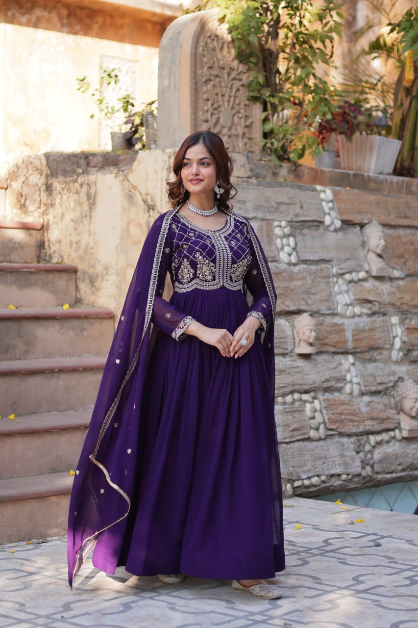 ELEGANT FAUX BLOOMING EMBROIDERED GOWN WITH SEQUINS & BEADS WORK DUPATTA FOR WOMEN