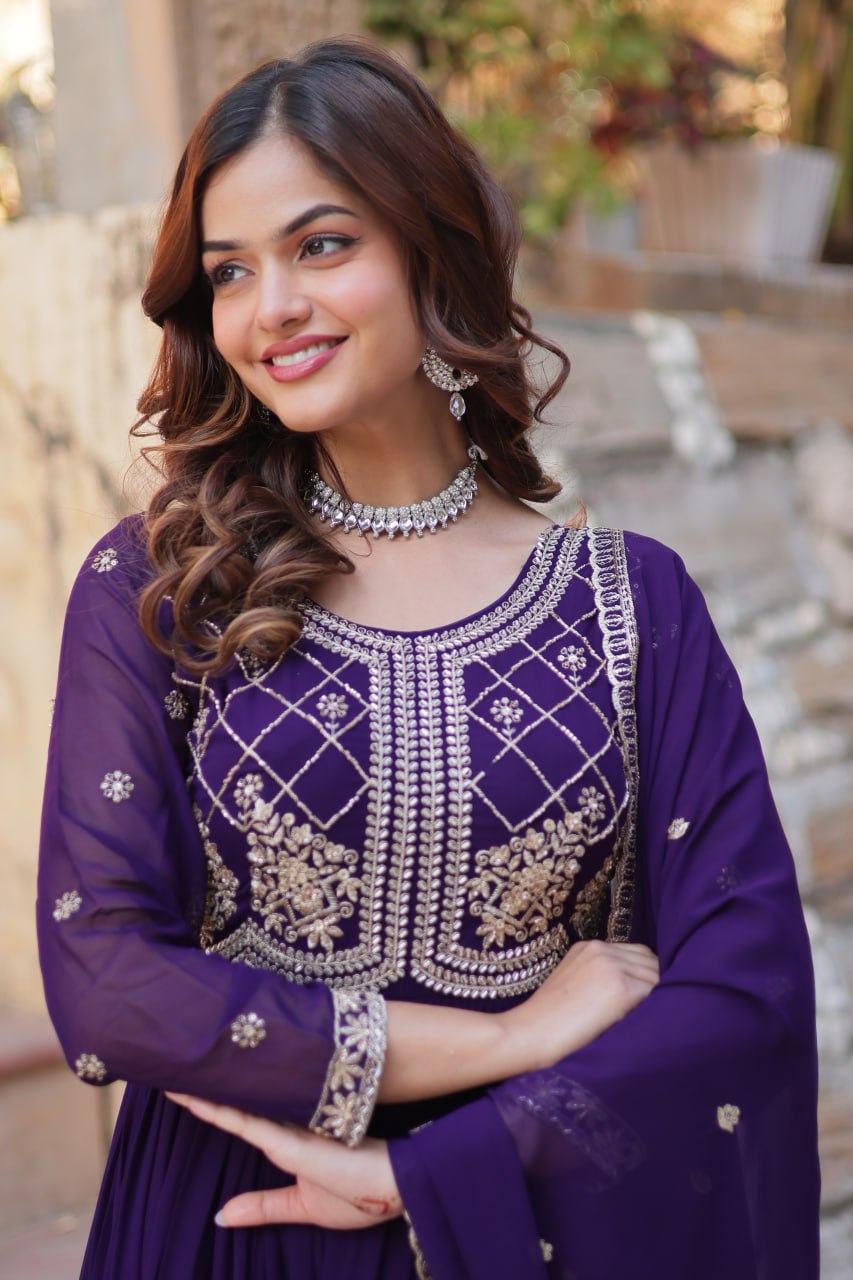 ELEGANT FAUX BLOOMING EMBROIDERED GOWN WITH SEQUINS & BEADS WORK DUPATTA FOR WOMEN