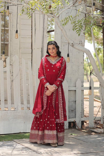 ELEGANT DESIGNER ANARKALI GOWN SET WITH SEQUINS EMBROIDERY AND ARCO-CUT DUPATTA