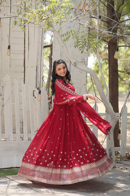 ELEGANT DESIGNER ANARKALI GOWN SET WITH SEQUINS EMBROIDERY AND ARCO-CUT DUPATTA