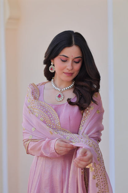 FENDY CHIFFON EMBROIDERED GOWN WITH DUPATTA FOR WOMEN – 12 KALI DESIGN WITH SEQUINS & ZARI WORK