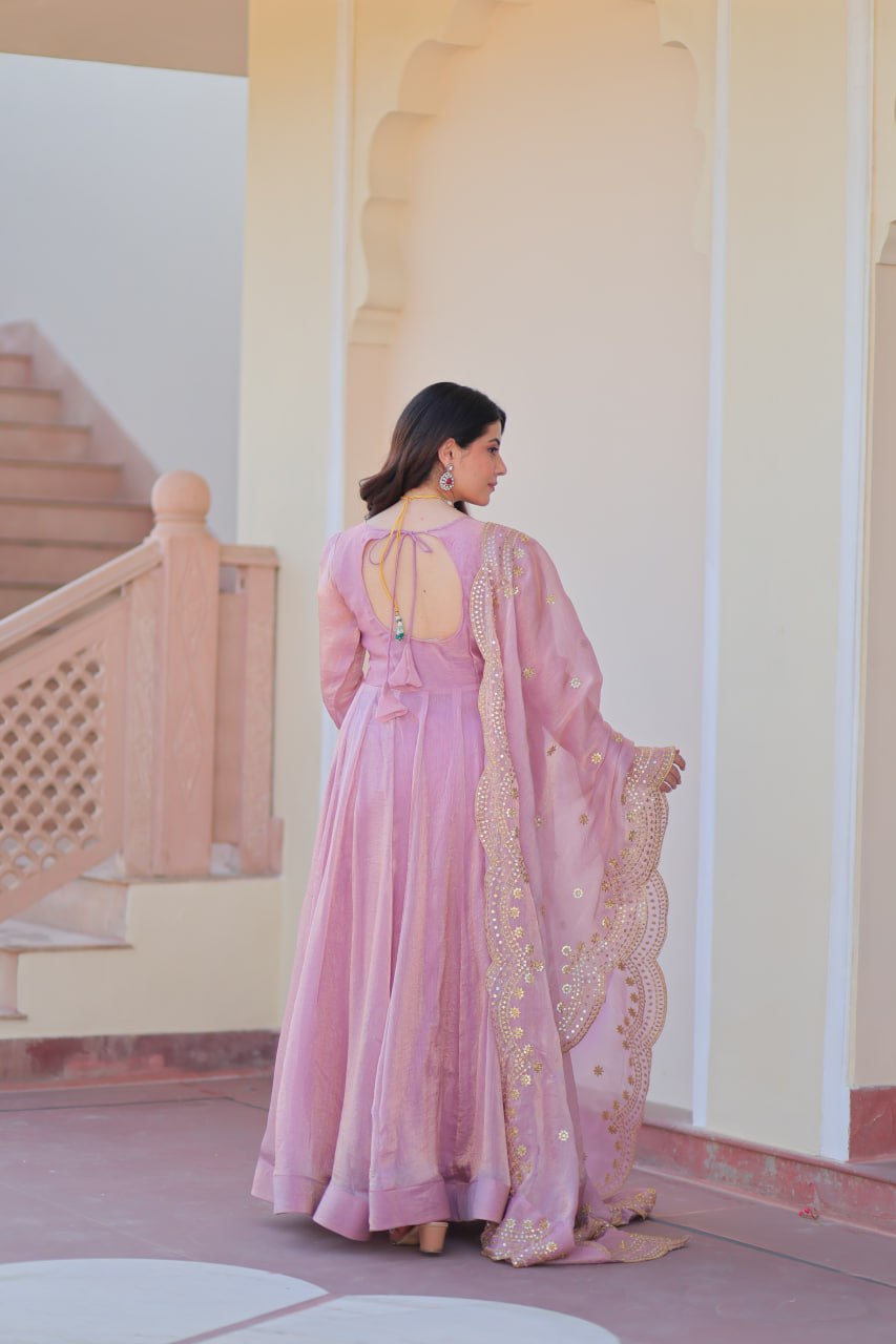 FENDY CHIFFON EMBROIDERED GOWN WITH DUPATTA FOR WOMEN – 12 KALI DESIGN WITH SEQUINS & ZARI WORK