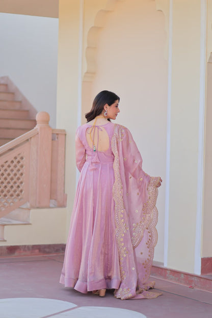 FENDY CHIFFON EMBROIDERED GOWN WITH DUPATTA FOR WOMEN – 12 KALI DESIGN WITH SEQUINS & ZARI WORK