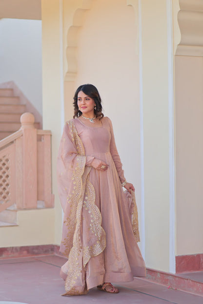 FENDY CHIFFON EMBROIDERED GOWN WITH DUPATTA FOR WOMEN – 12 KALI DESIGN WITH SEQUINS & ZARI WORK