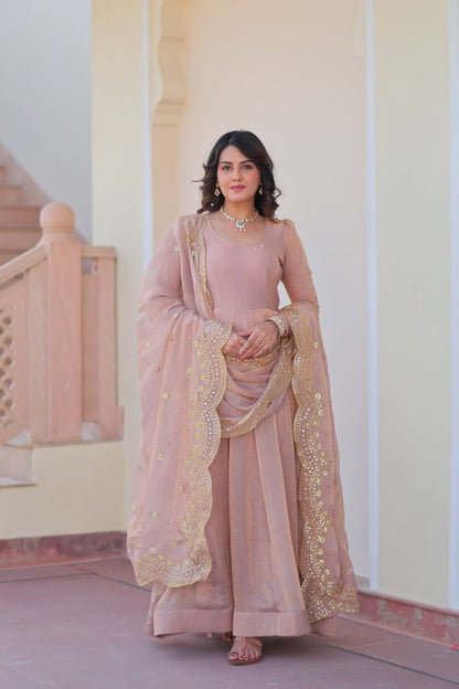 FENDY CHIFFON EMBROIDERED GOWN WITH DUPATTA FOR WOMEN – 12 KALI DESIGN WITH SEQUINS & ZARI WORK