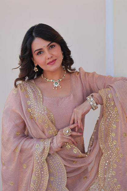 FENDY CHIFFON EMBROIDERED GOWN WITH DUPATTA FOR WOMEN – 12 KALI DESIGN WITH SEQUINS & ZARI WORK