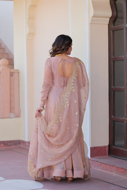FENDY CHIFFON EMBROIDERED GOWN WITH DUPATTA FOR WOMEN – 12 KALI DESIGN WITH SEQUINS & ZARI WORK