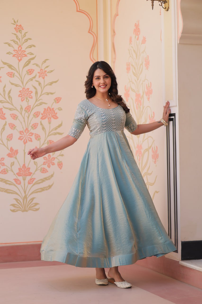 FENDY EMBROIDERED GOWN FOR WOMEN WITH BEADS WORK AND KALI PATTERN STITCHING