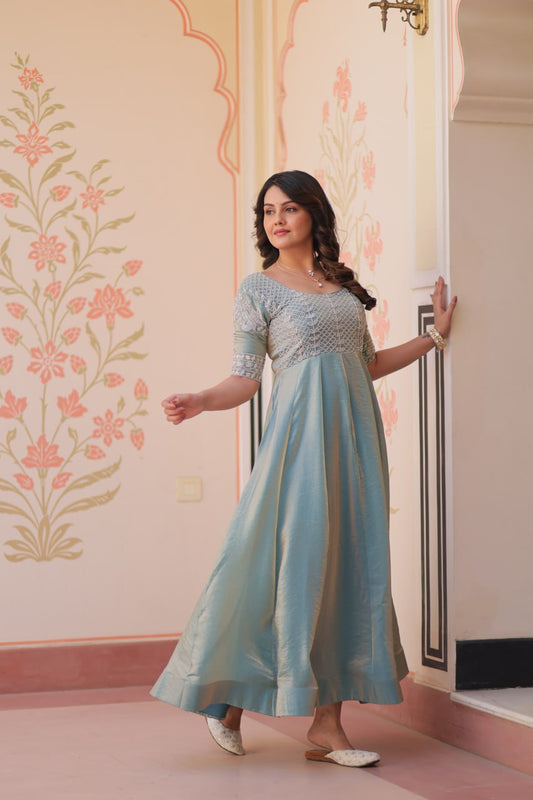 FENDY EMBROIDERED GOWN FOR WOMEN WITH BEADS WORK AND KALI PATTERN STITCHING