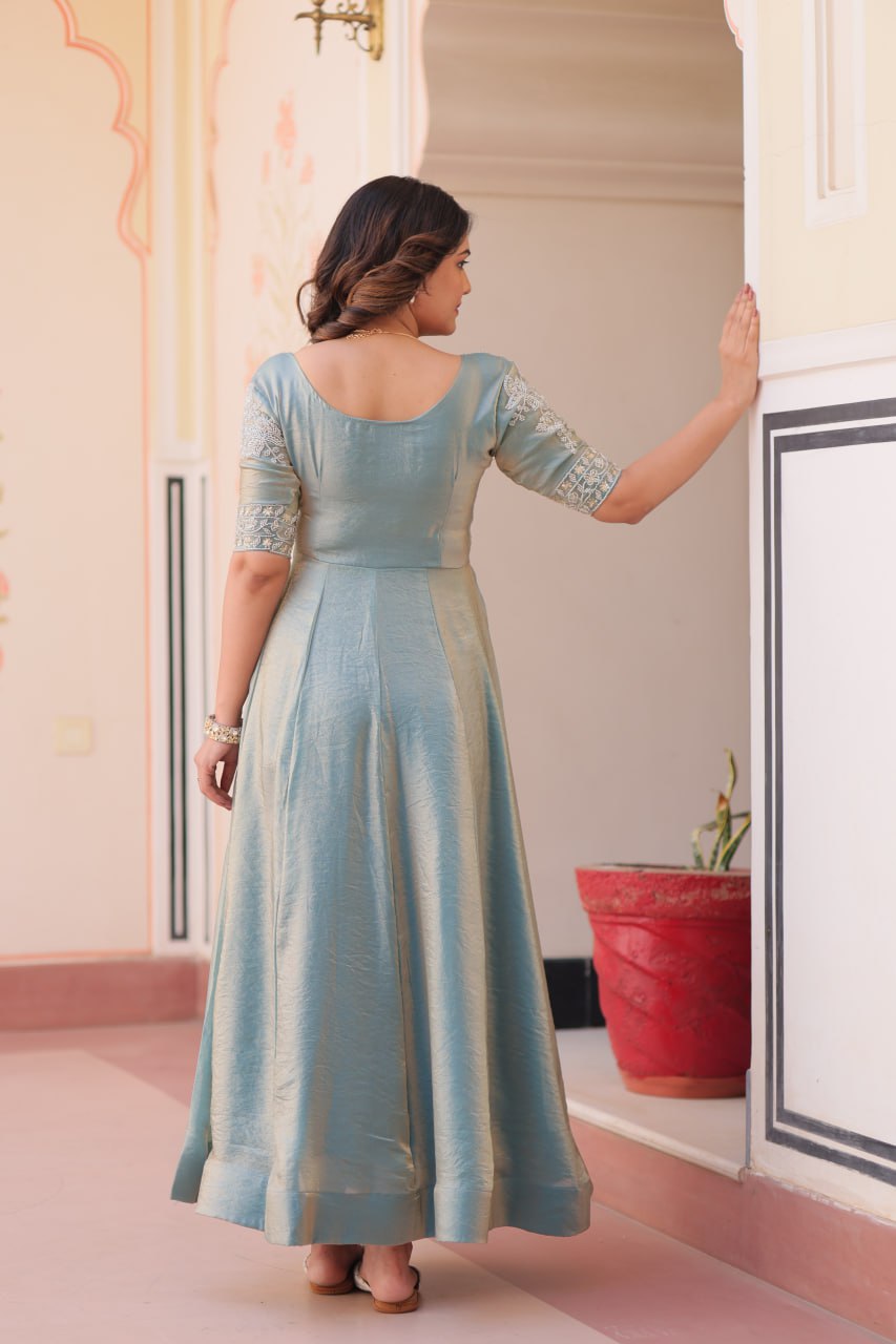 FENDY EMBROIDERED GOWN FOR WOMEN WITH BEADS WORK AND KALI PATTERN STITCHING