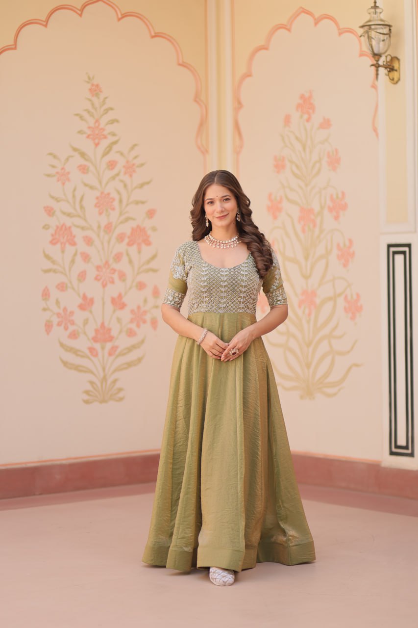 FENDY EMBROIDERED GOWN FOR WOMEN WITH BEADS WORK AND KALI PATTERN STITCHING