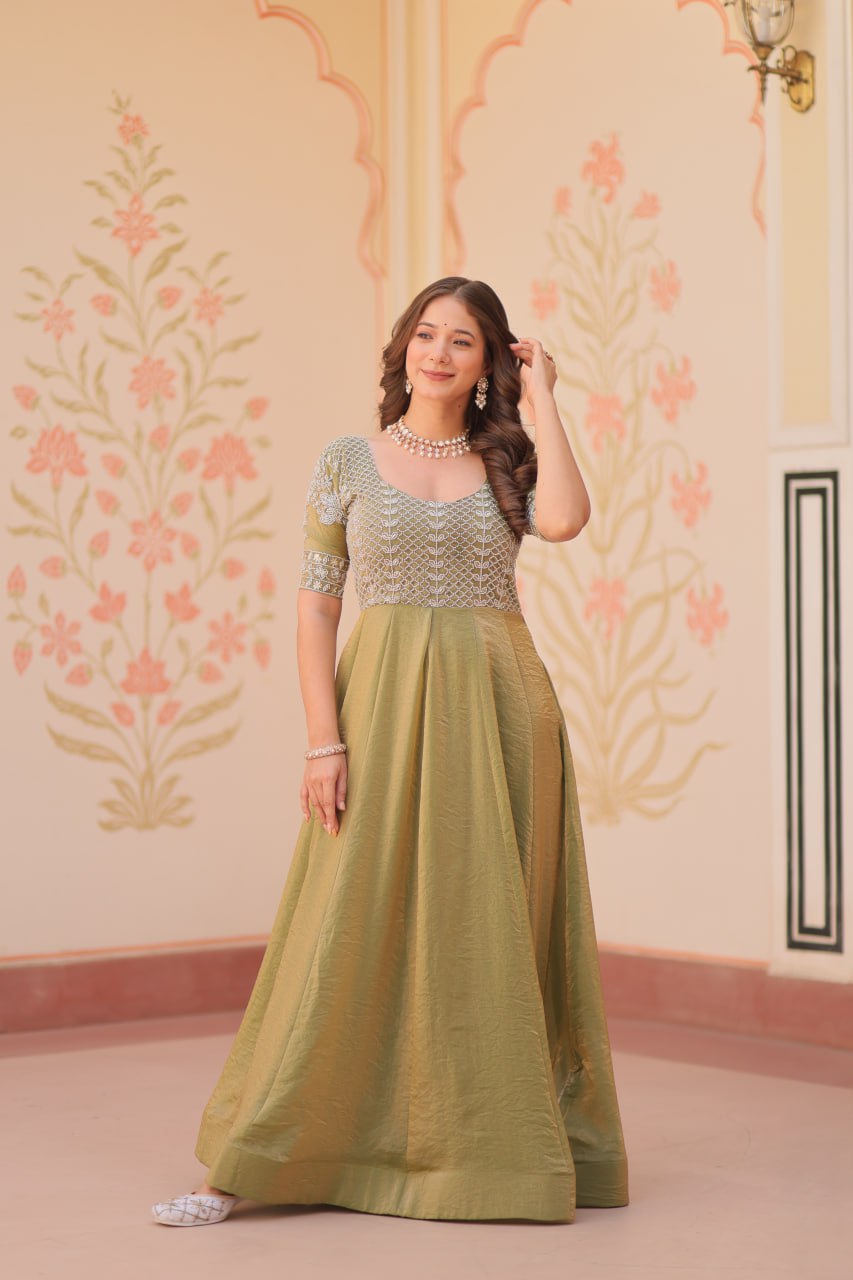 FENDY EMBROIDERED GOWN FOR WOMEN WITH BEADS WORK AND KALI PATTERN STITCHING