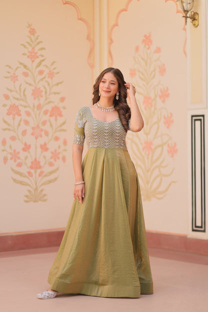 FENDY EMBROIDERED GOWN FOR WOMEN WITH BEADS WORK AND KALI PATTERN STITCHING