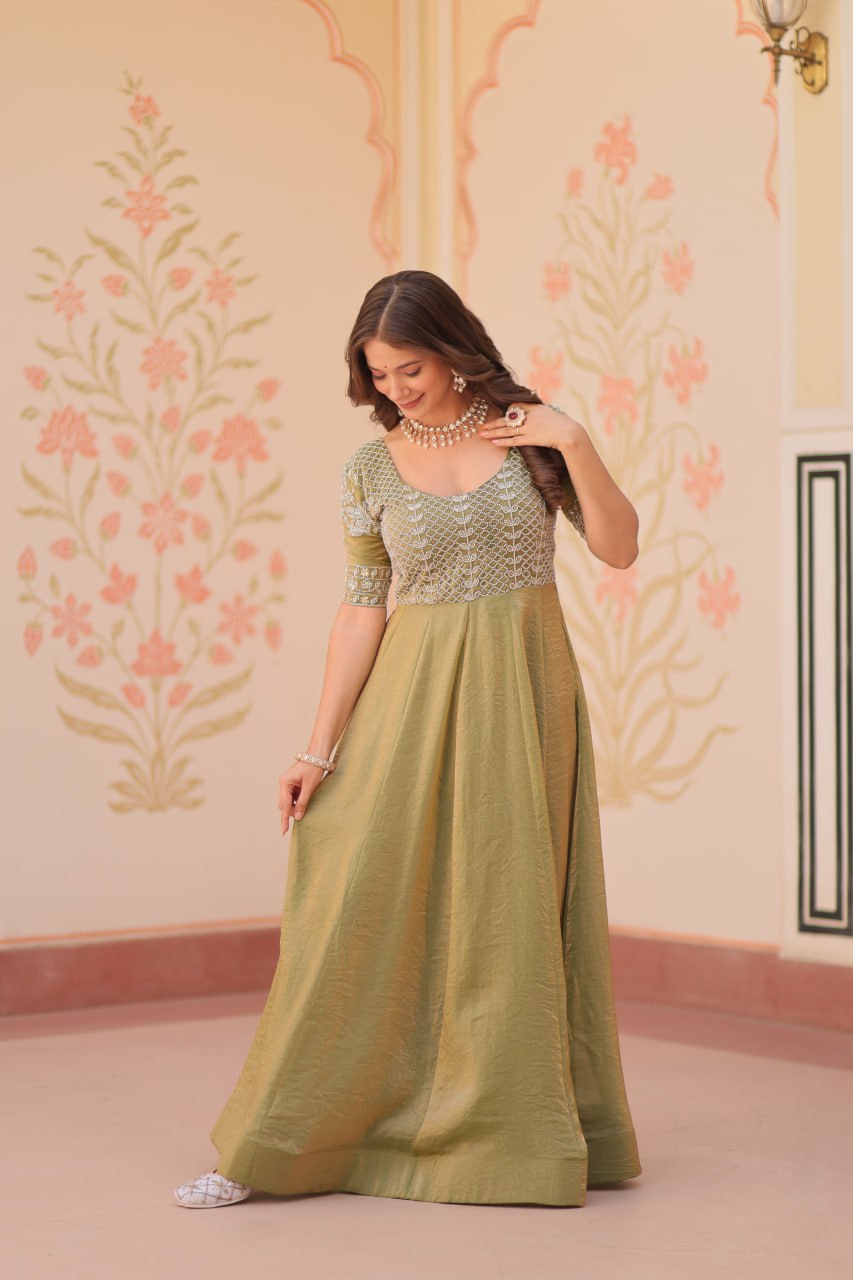 FENDY EMBROIDERED GOWN FOR WOMEN WITH BEADS WORK AND KALI PATTERN STITCHING