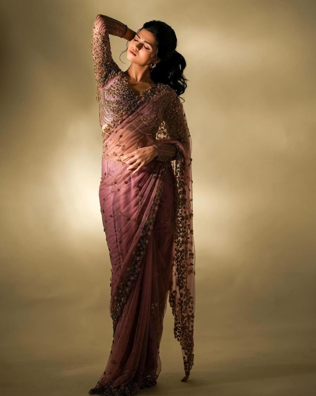 ELEGANT DESIGNER SOFT NET SAREE WITH THREAD & SEQUINS EMBROIDERY WORK | UNSTITCHED BLOUSE