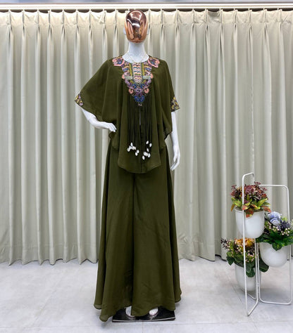 PREMIUM AIR TEX CHINON CO-ORD SET WITH SEQUINS EMBROIDERY & KODI LATKAN – FULLY STITCHED