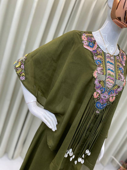 PREMIUM AIR TEX CHINON CO-ORD SET WITH SEQUINS EMBROIDERY & KODI LATKAN – FULLY STITCHED