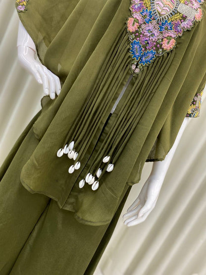 PREMIUM AIR TEX CHINON CO-ORD SET WITH SEQUINS EMBROIDERY & KODI LATKAN – FULLY STITCHED