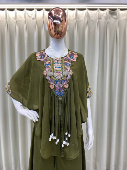 PREMIUM AIR TEX CHINON CO-ORD SET WITH SEQUINS EMBROIDERY & KODI LATKAN – FULLY STITCHED