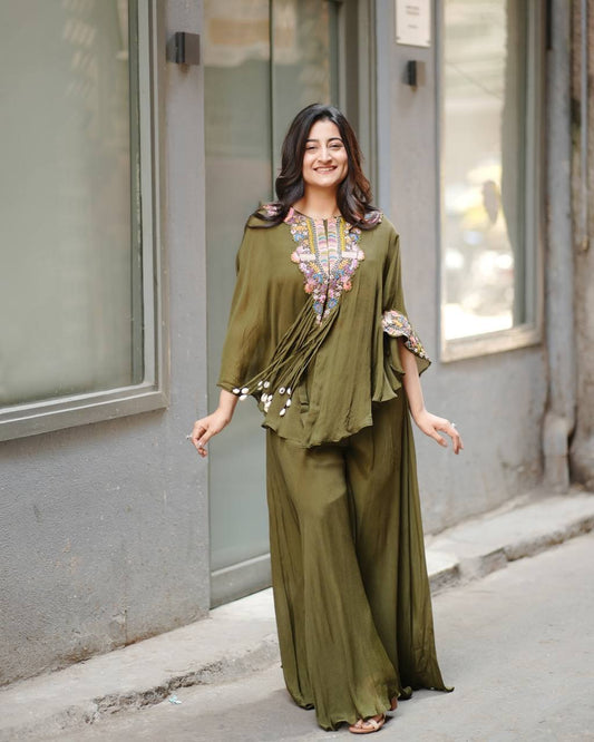 PREMIUM AIR TEX CHINON CO-ORD SET WITH SEQUINS EMBROIDERY & KODI LATKAN – FULLY STITCHED