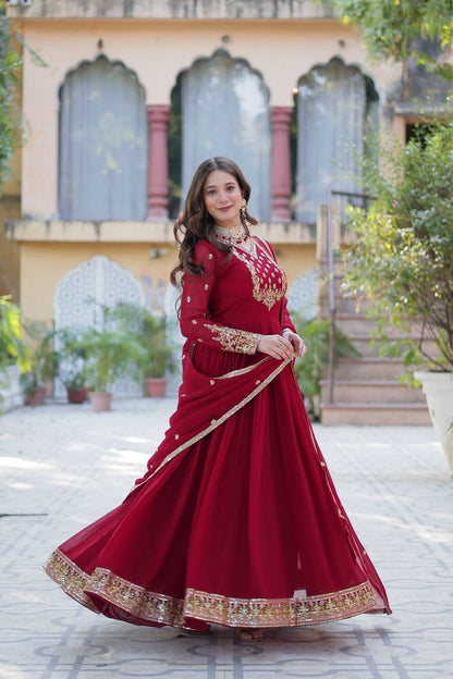 PREMIUM DESIGNER FAUX BLOOMING GOWN WITH SEQUINS EMBROIDERY AND LACE DUPATTA