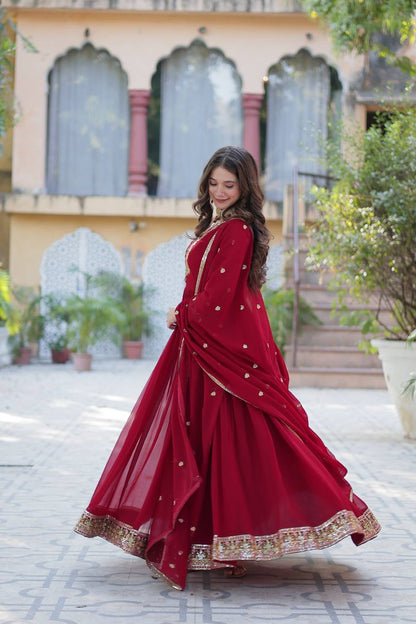 PREMIUM DESIGNER FAUX BLOOMING GOWN WITH SEQUINS EMBROIDERY AND LACE DUPATTA