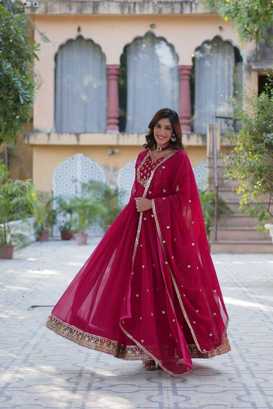 PREMIUM DESIGNER FAUX BLOOMING GOWN WITH SEQUINS EMBROIDERY AND LACE DUPATTA