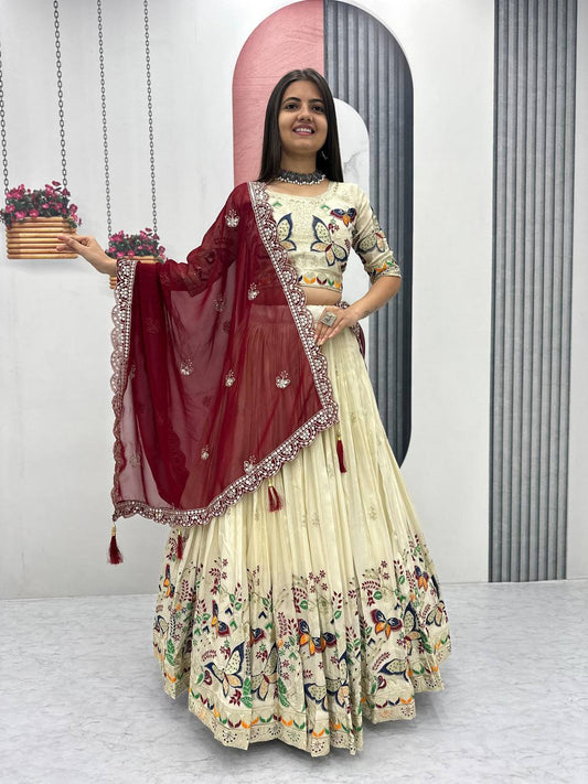 GRAND WEDDING WEAR LEHENGA CHOLI SET WITH CANCAN & EXQUISITE SEQUENCE WORK