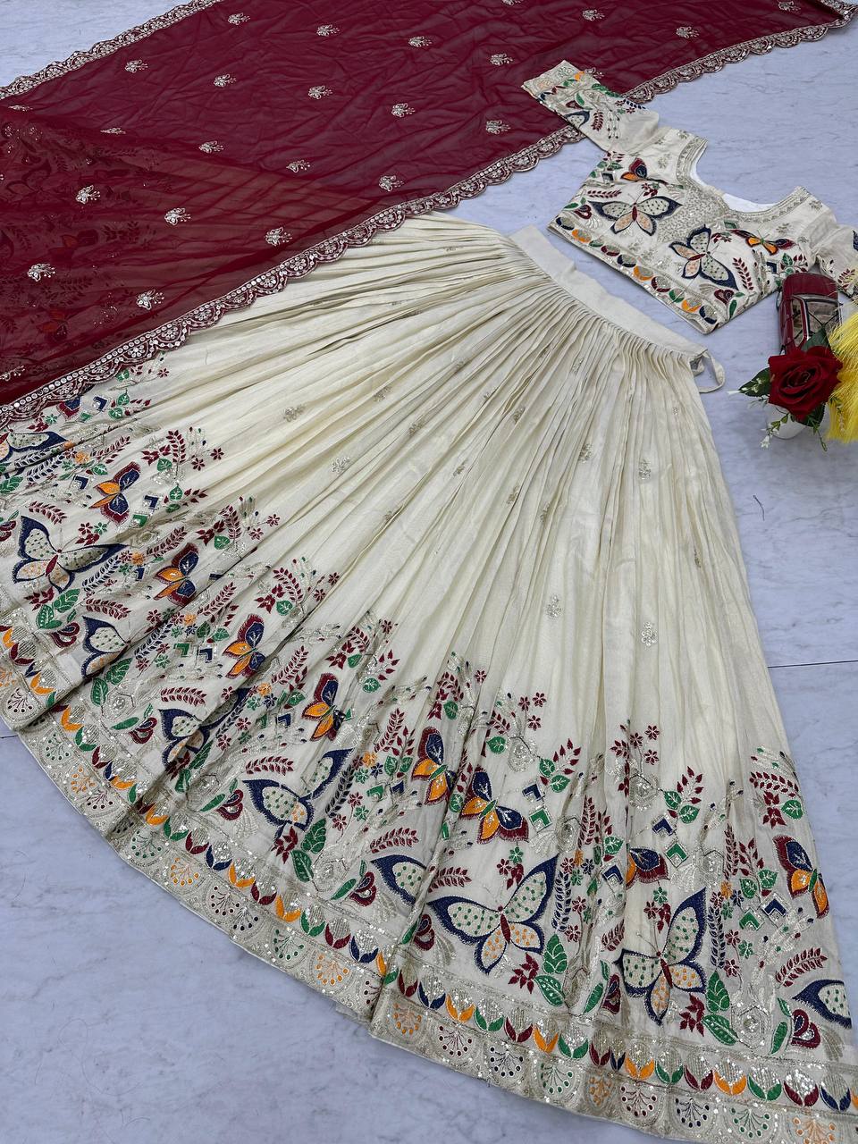 GRAND WEDDING WEAR LEHENGA CHOLI SET WITH CANCAN & EXQUISITE SEQUENCE WORK