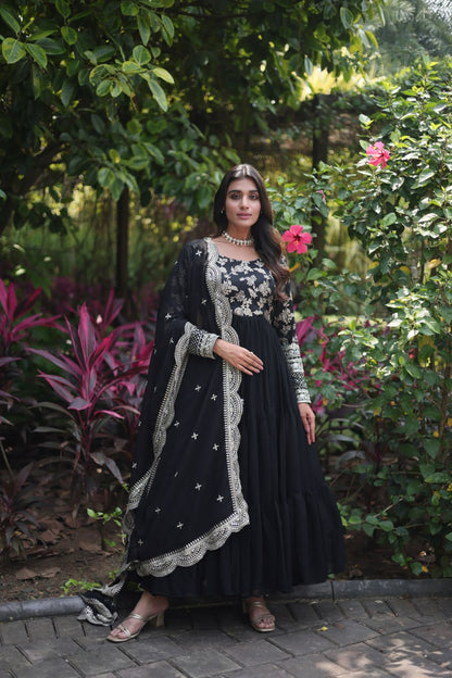 DESIGNER FAUX BLOOMING GOWN WITH SEQUINS EMBROIDERED DUPATTA