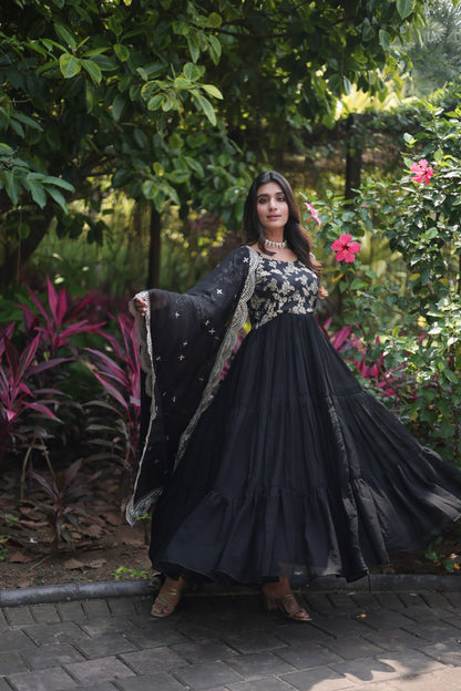 DESIGNER FAUX BLOOMING GOWN WITH SEQUINS EMBROIDERED DUPATTA