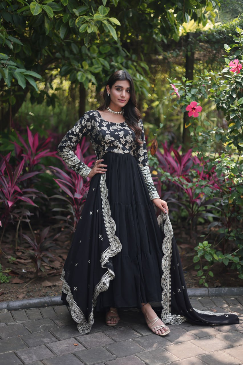 DESIGNER FAUX BLOOMING GOWN WITH SEQUINS EMBROIDERED DUPATTA