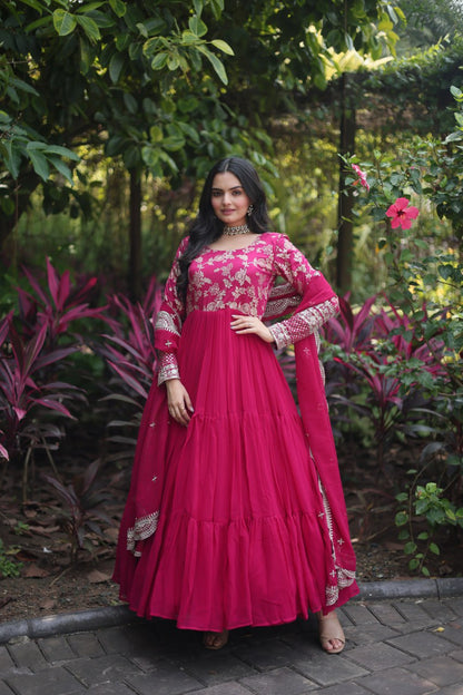 DESIGNER FAUX BLOOMING GOWN WITH SEQUINS EMBROIDERED DUPATTA