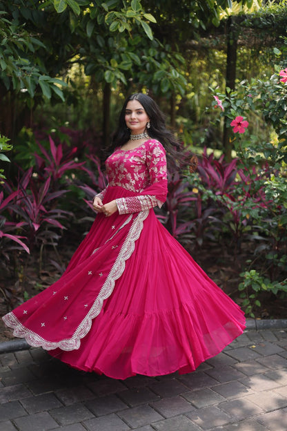 DESIGNER FAUX BLOOMING GOWN WITH SEQUINS EMBROIDERED DUPATTA