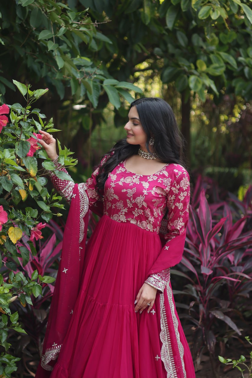 DESIGNER FAUX BLOOMING GOWN WITH SEQUINS EMBROIDERED DUPATTA