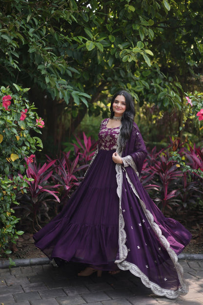 DESIGNER FAUX BLOOMING GOWN WITH SEQUINS EMBROIDERED DUPATTA