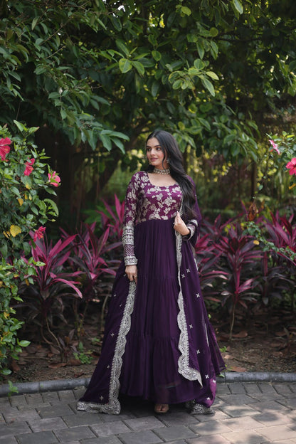 DESIGNER FAUX BLOOMING GOWN WITH SEQUINS EMBROIDERED DUPATTA