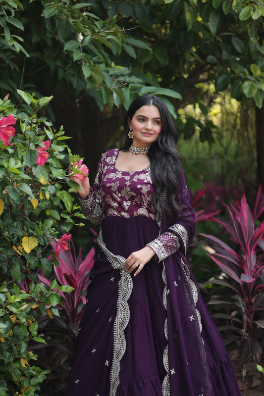 DESIGNER FAUX BLOOMING GOWN WITH SEQUINS EMBROIDERED DUPATTA