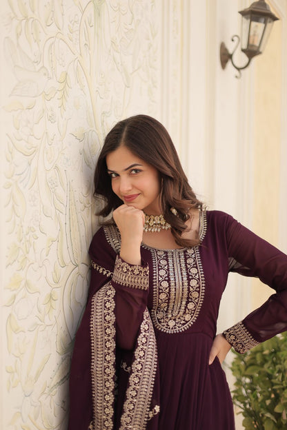 DESIGNER FAUX BLOOMING GOWN WITH SEQUINS EMBROIDERY AND ARCO-CUT DUPATTA