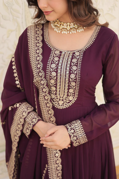 DESIGNER FAUX BLOOMING GOWN WITH SEQUINS EMBROIDERY AND ARCO-CUT DUPATTA