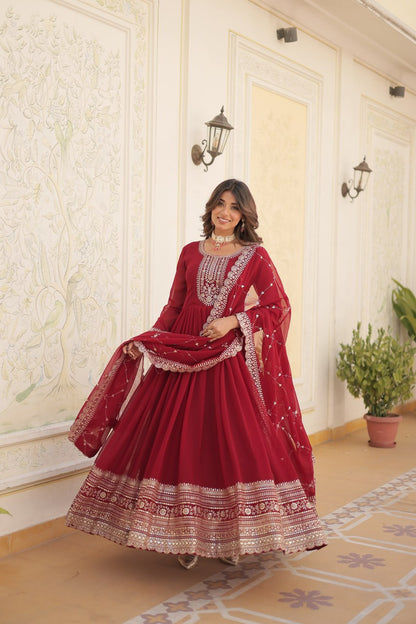 DESIGNER FAUX BLOOMING GOWN WITH SEQUINS EMBROIDERY AND ARCO-CUT DUPATTA