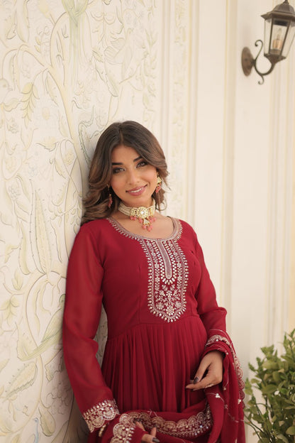 DESIGNER FAUX BLOOMING GOWN WITH SEQUINS EMBROIDERY AND ARCO-CUT DUPATTA
