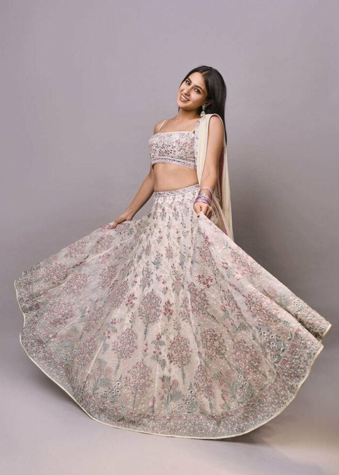 LUXURY FAUX GEORGETTE LEHENGA SET WITH HEAVY THREAD & SEQUIN EMBROIDERY